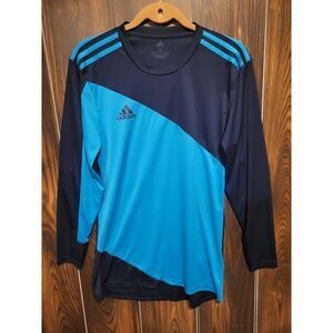 Adidas Men's S Navy Blue Aqua Striped Aeroready Goalie Shirt with Padded Elbows